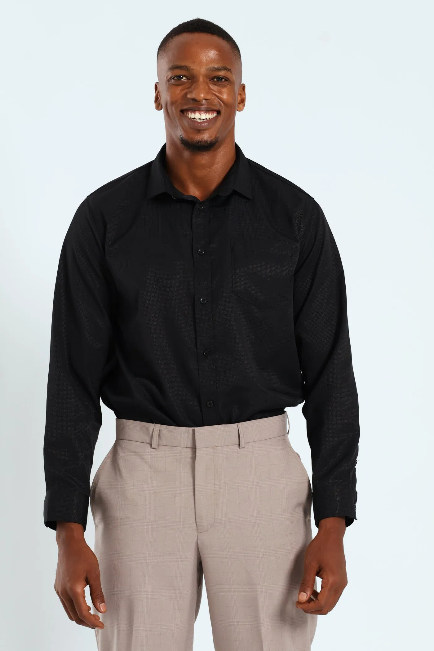 Slim Textured Long Sleeve Shirt - Black