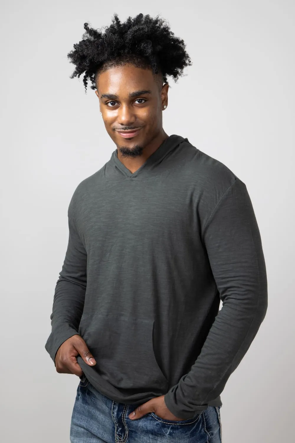 Slub Pullover Hoodie T-Shirt for Men in Charcoal | 8705-CHARCOAL