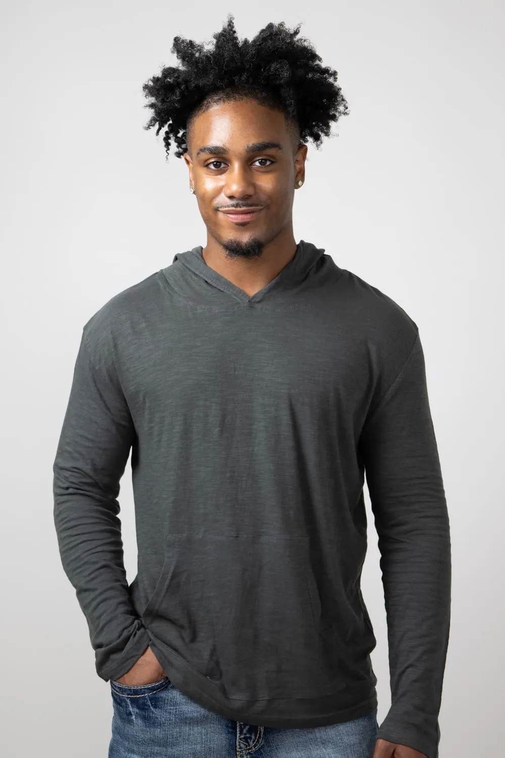 Slub Pullover Hoodie T-Shirt for Men in Charcoal | 8705-CHARCOAL
