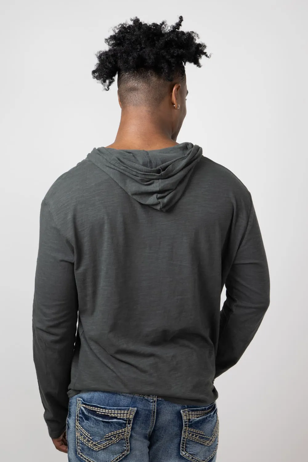 Slub Pullover Hoodie T-Shirt for Men in Charcoal | 8705-CHARCOAL