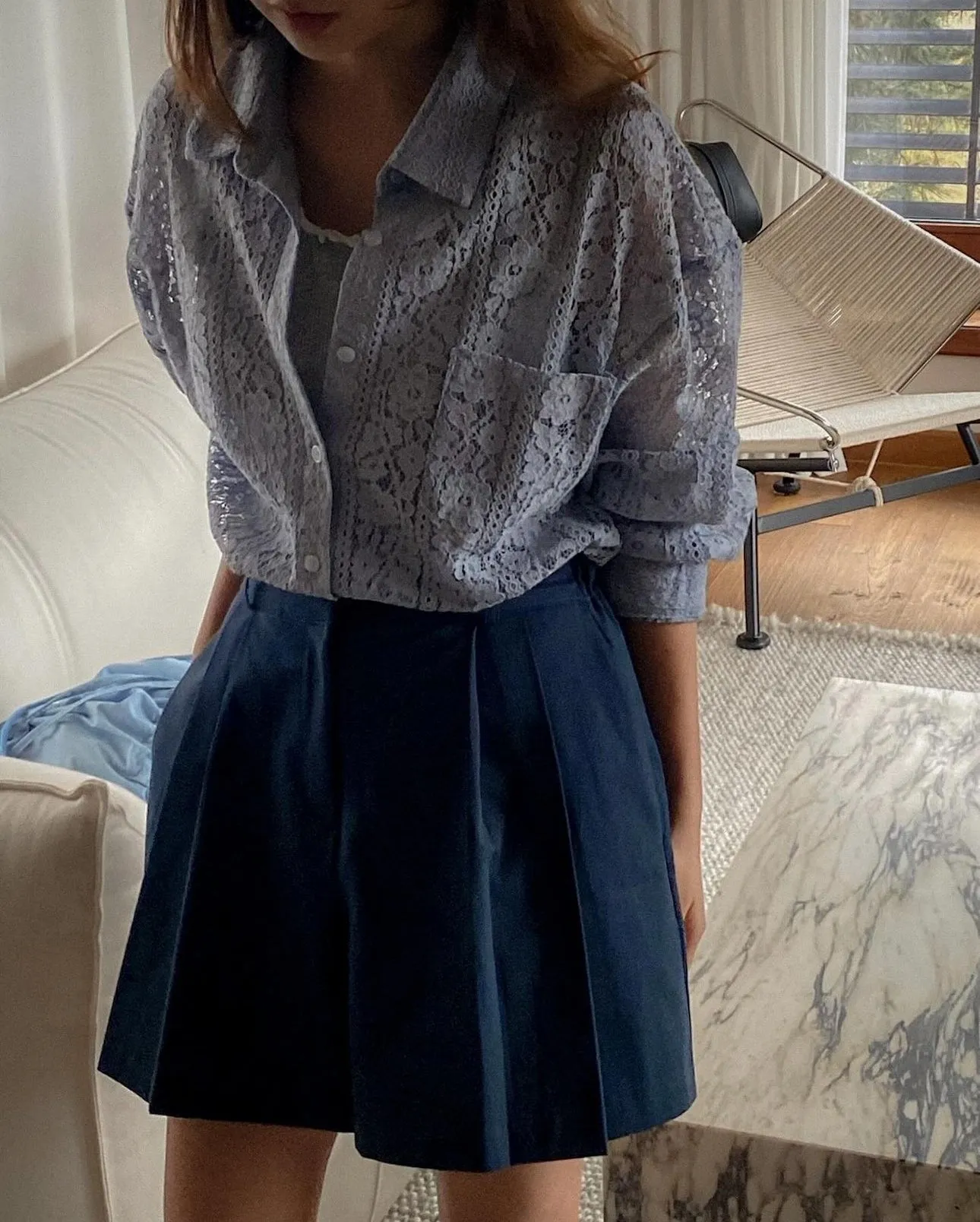Soft Textured Lace Oversized Shirts