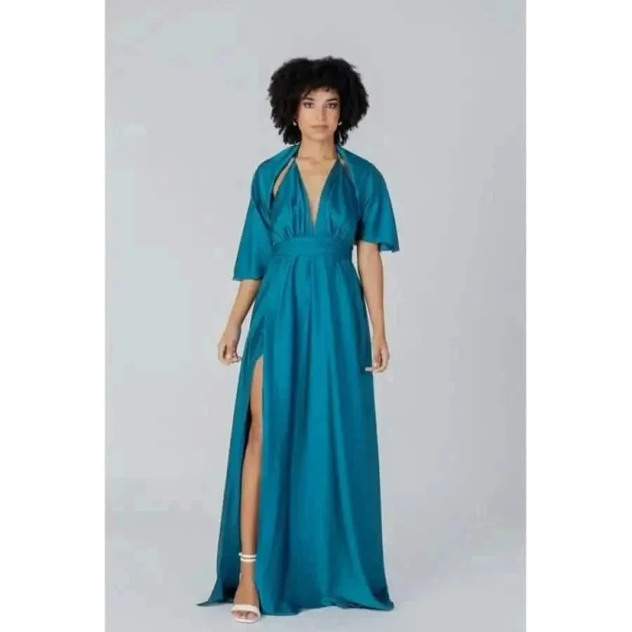 Sol Wears Women's Light Blue V-Neck Dress