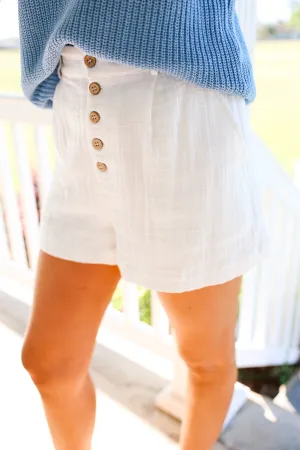 Solid Button Down Shorts "Off White"
