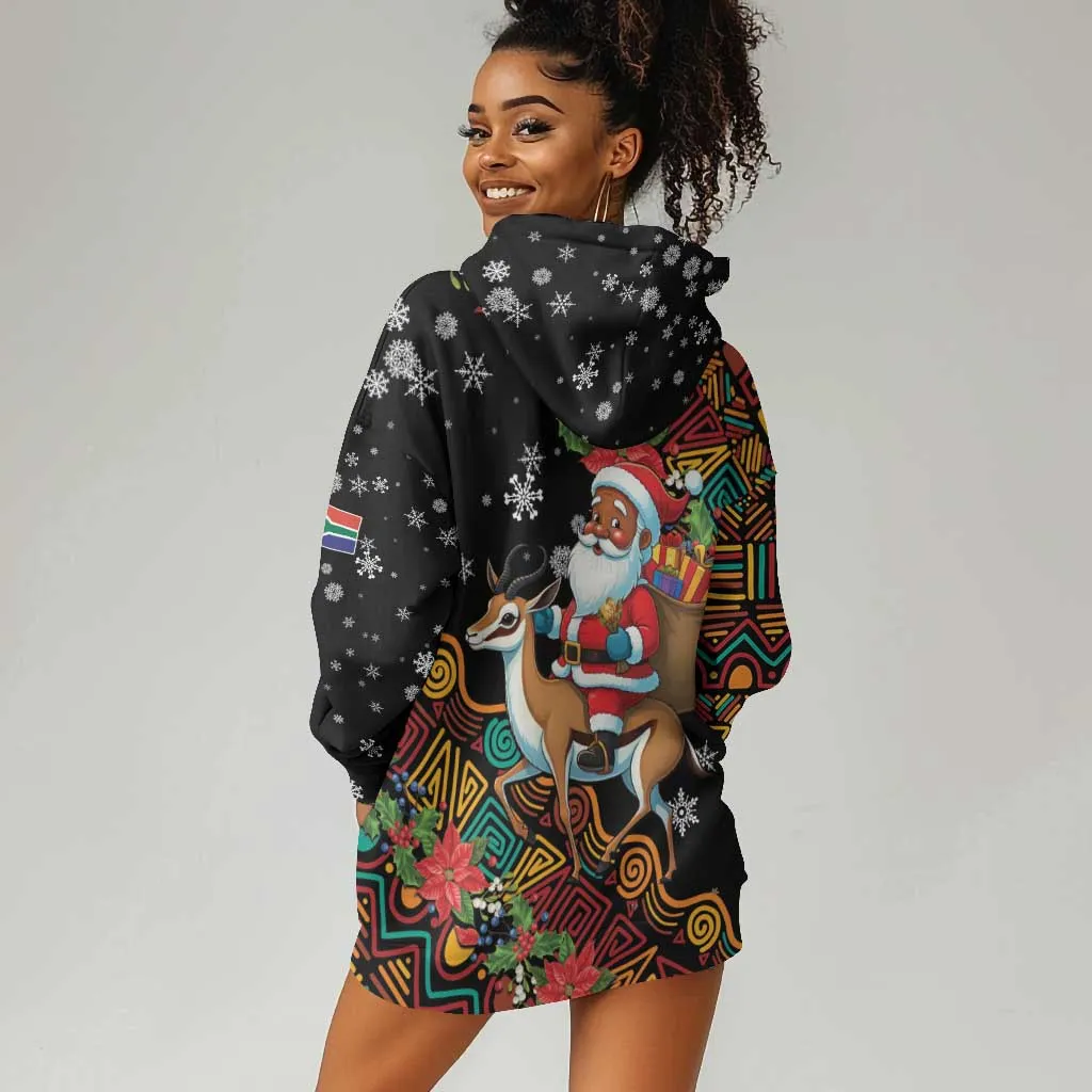 South Africa Gelukkige Kersfees Hoodie Dress Black Santa Claus Riding Springbok LT01