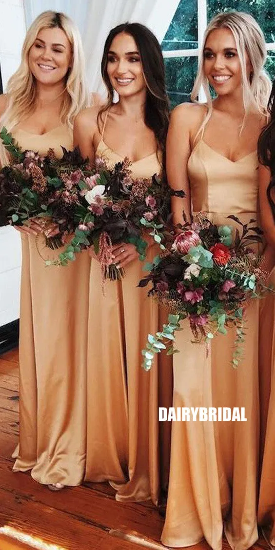 Spaghetti Straps A-line Cross Back V-neck Bridesmaid Dress, FC3841
