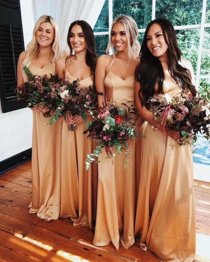 Spaghetti Straps A-line Cross Back V-neck Bridesmaid Dress, FC3841