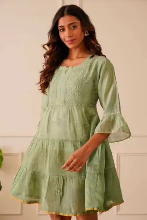 Splendid Light Green Chanderi Short Kurti Dress
