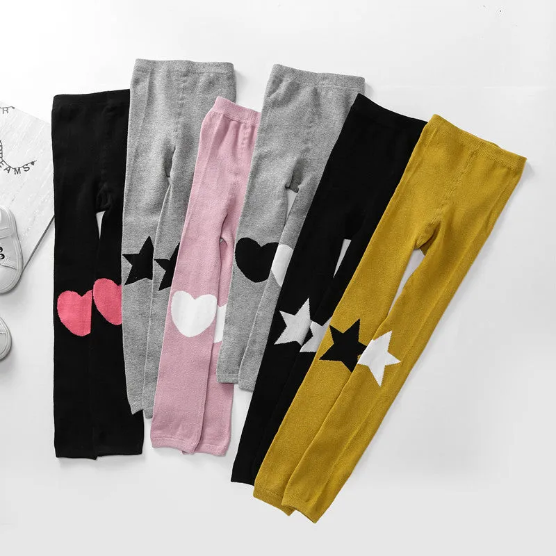 Spring And Autumn New Cotton Five-pointed Star Children Pantyhose Cute Tertiary Color Love Girl Leggings