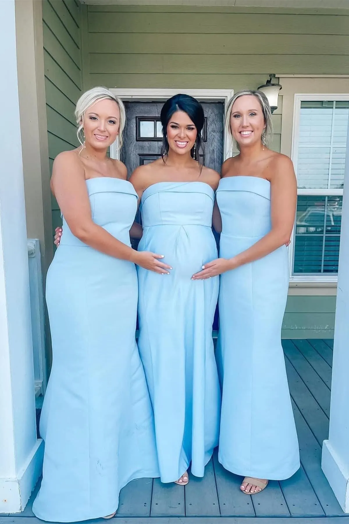 Strapless Light Blue Mermaid Long Bridesmaid Dress