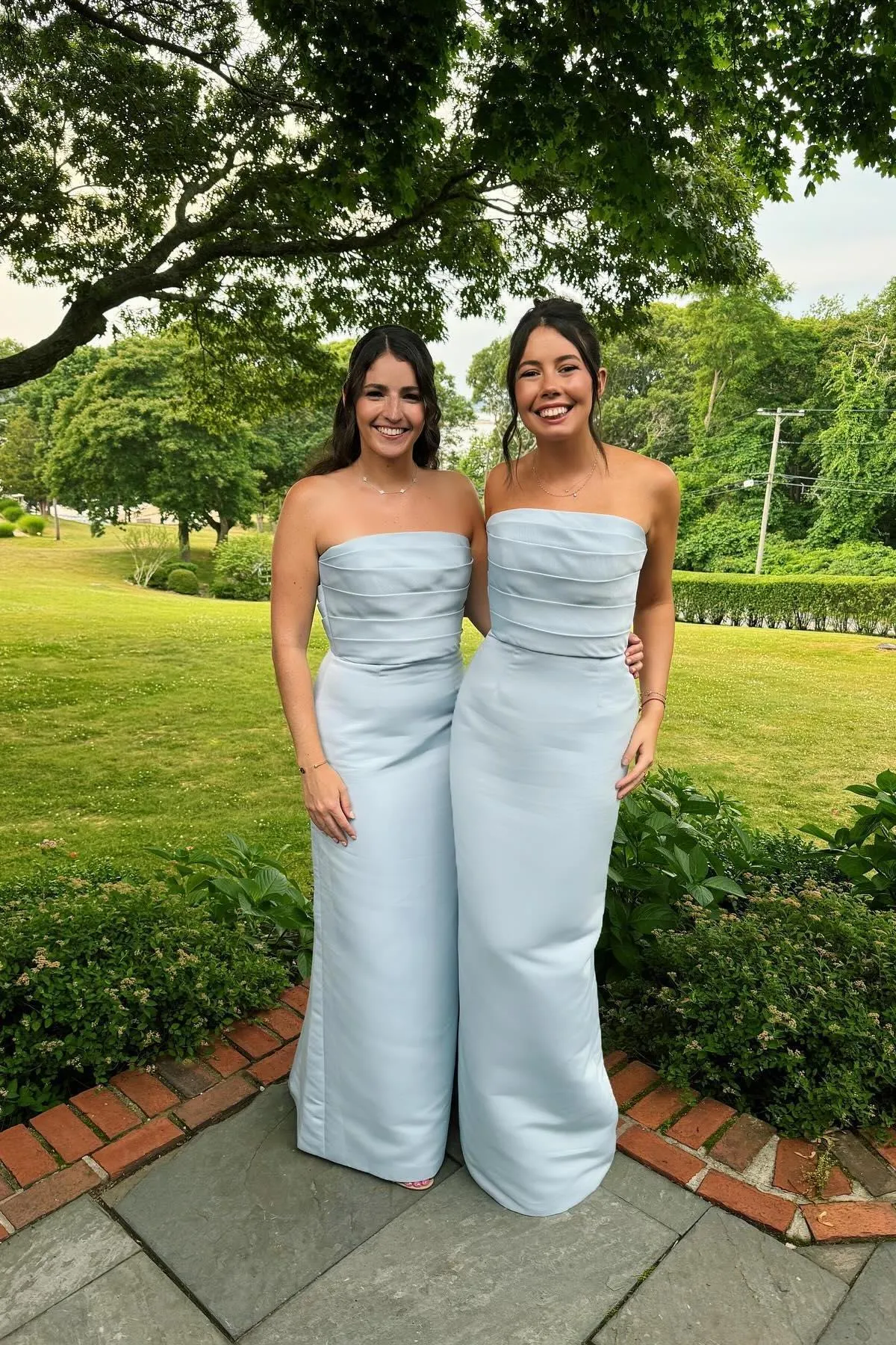Strapless Light Blue Ruched Fitted Long Party Dress