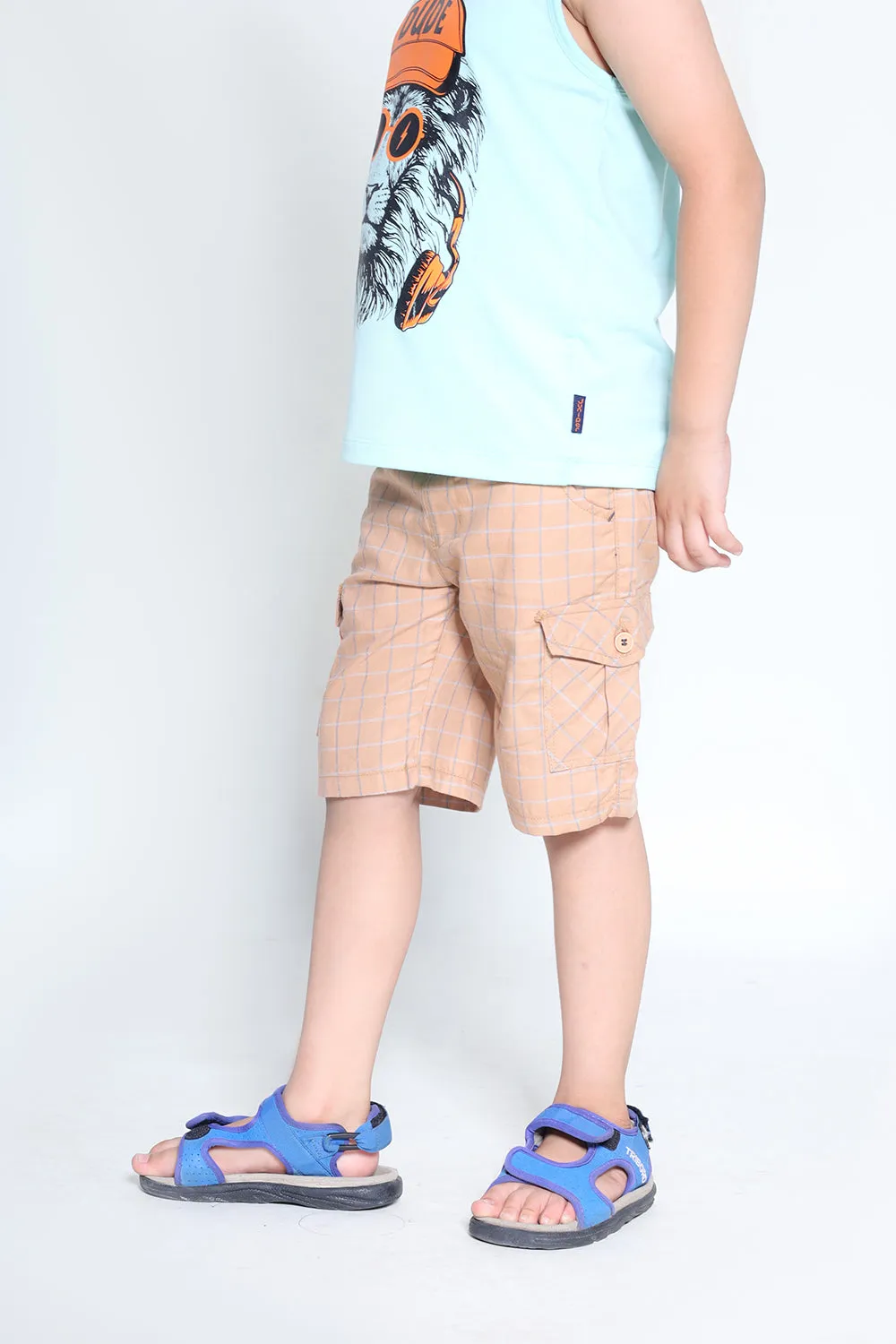 SUMMER - BROWN - BOY WOVEN CARGO SHORTS