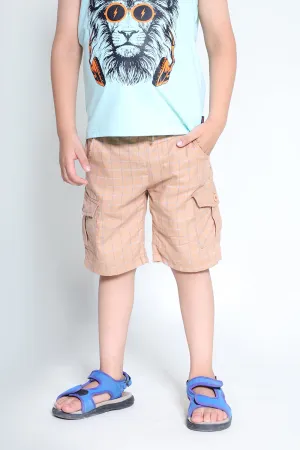 SUMMER - BROWN - BOY WOVEN CARGO SHORTS
