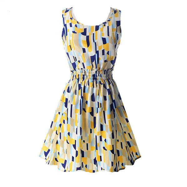 Summer Women Tank Chiffon Beach Dress Sleeveless Sundress Floral Mini Dresses