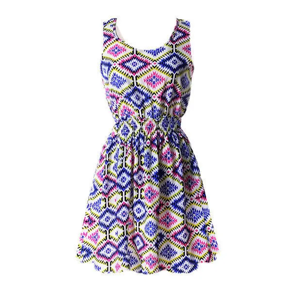 Summer Women Tank Chiffon Beach Dress Sleeveless Sundress Floral Mini Dresses