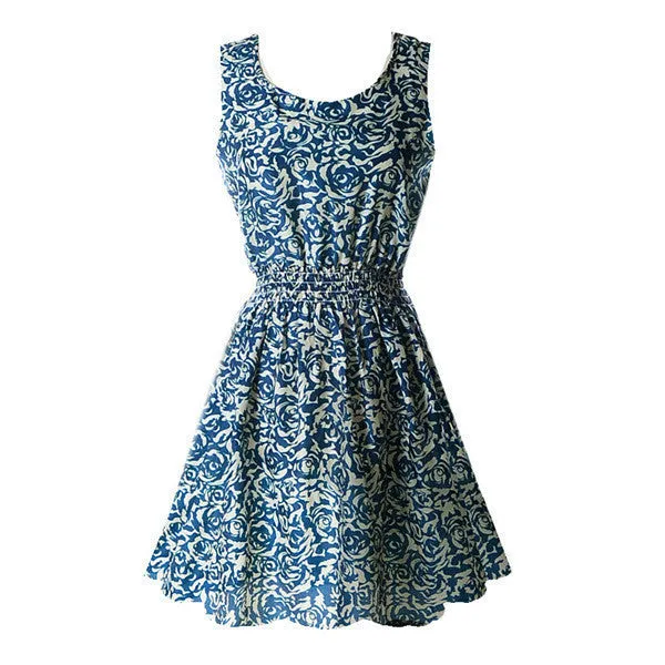 Summer Women Tank Chiffon Beach Dress Sleeveless Sundress Floral Mini Dresses