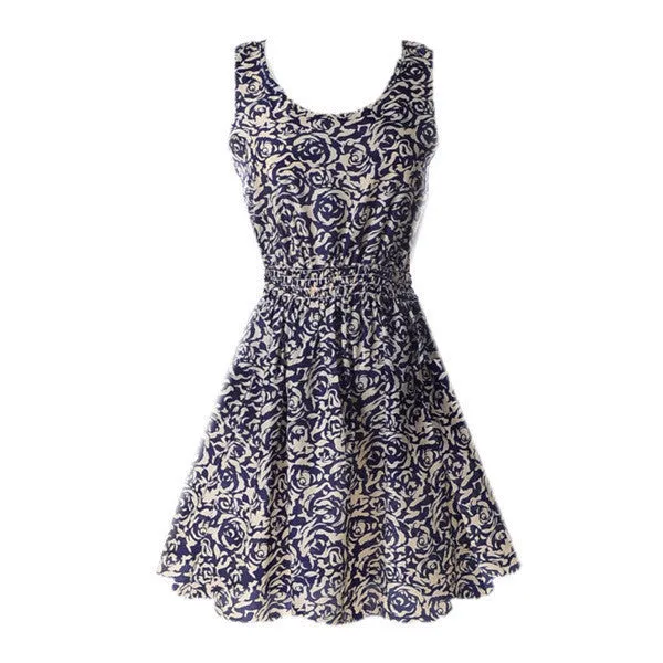 Summer Women Tank Chiffon Beach Dress Sleeveless Sundress Floral Mini Dresses