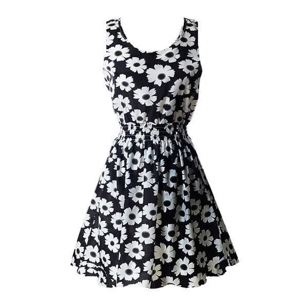 Summer Women Tank Chiffon Beach Dress Sleeveless Sundress Floral Mini Dresses