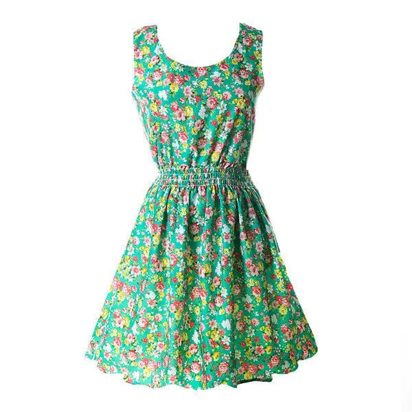 Summer Women Tank Chiffon Beach Dress Sleeveless Sundress Floral Mini Dresses