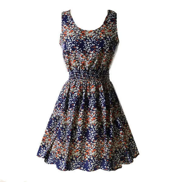 Summer Women Tank Chiffon Beach Dress Sleeveless Sundress Floral Mini Dresses
