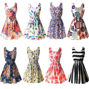 Summer Women Tank Chiffon Beach Dress Sleeveless Sundress Floral Mini Dresses