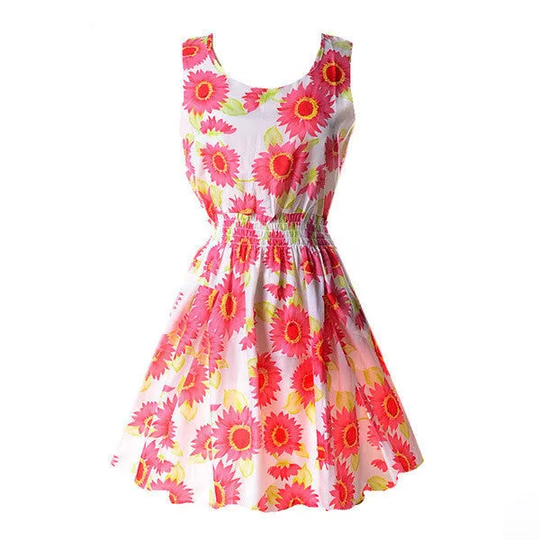 Summer Women Tank Chiffon Beach Dress Sleeveless Sundress Floral Mini Dresses