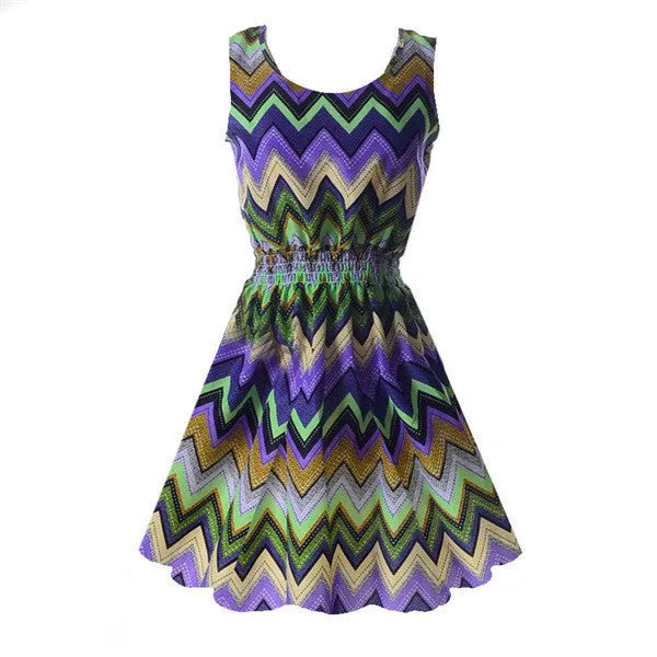 Summer Women Tank Chiffon Beach Dress Sleeveless Sundress Floral Mini Dresses