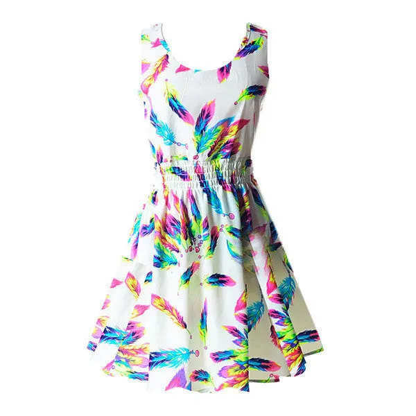 Summer Women Tank Chiffon Beach Dress Sleeveless Sundress Floral Mini Dresses