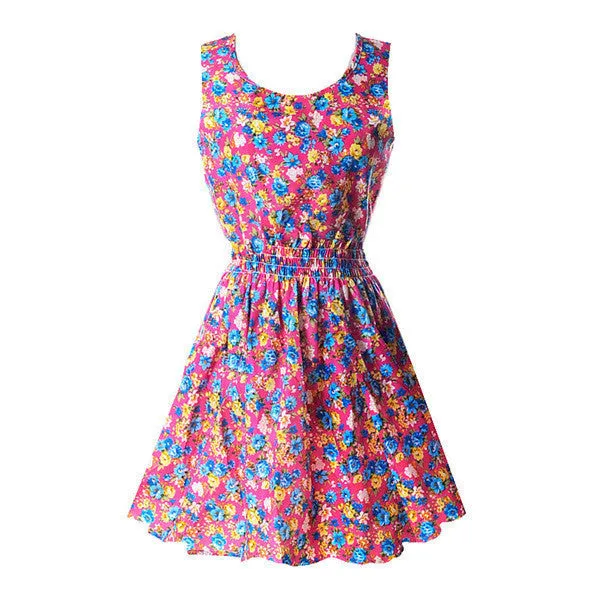 Summer Women Tank Chiffon Beach Dress Sleeveless Sundress Floral Mini Dresses