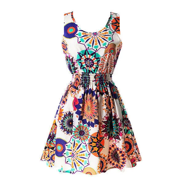 Summer Women Tank Chiffon Beach Dress Sleeveless Sundress Floral Mini Dresses