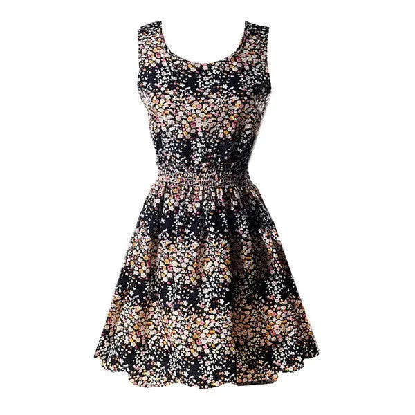 Summer Women Tank Chiffon Beach Dress Sleeveless Sundress Floral Mini Dresses