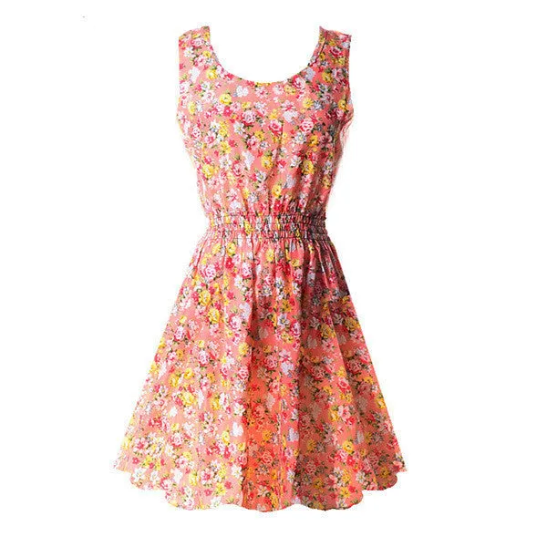 Summer Women Tank Chiffon Beach Dress Sleeveless Sundress Floral Mini Dresses