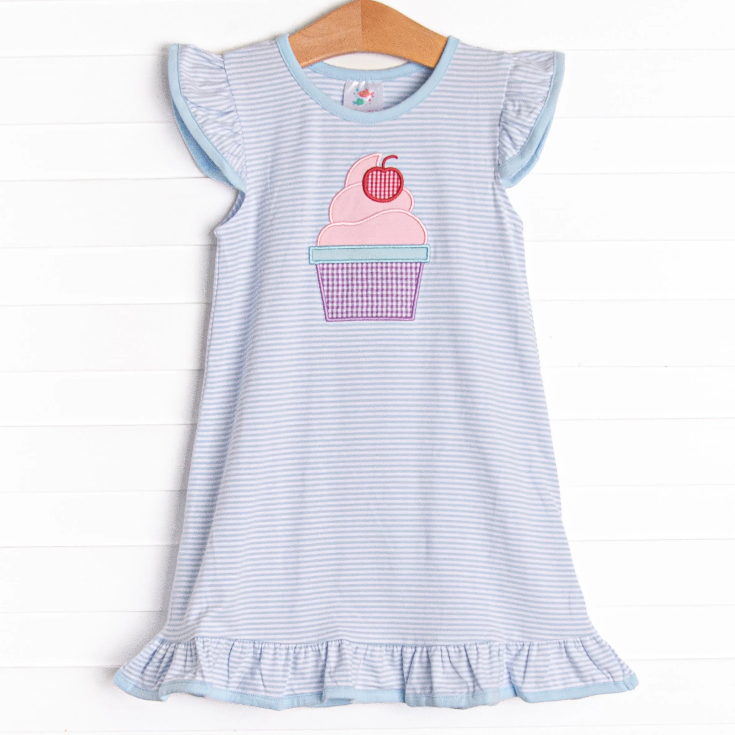 Sundae Sweets Applique Dress, Blue