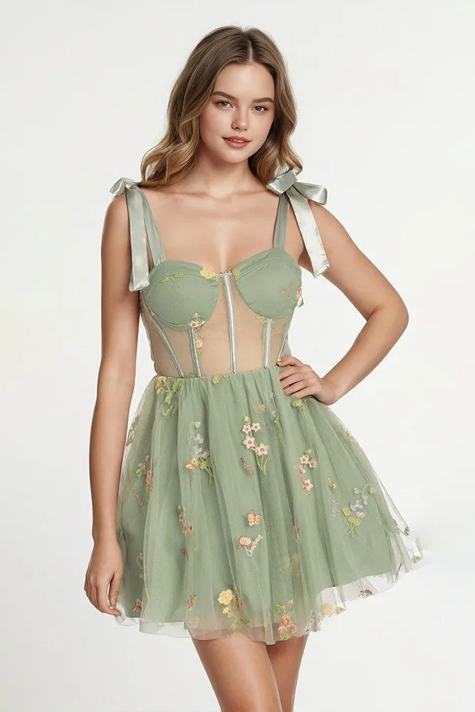 Sweet Illusion Top Floral Printed Tulle Homecoming Dresses
