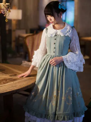 Sweet Lace Printed Buttons Synthetic Lolita Jumper Skirt