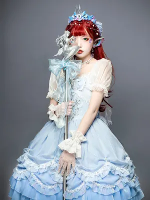 Sweet Lolita OP Dress Polyester Short Sleeves Light Blue Sweet Lolita One Piece Dress