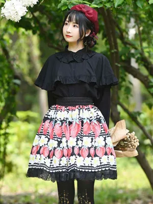 Sweet Lolita Overskirt Lace Black Fruit Pattern Daily Casual Tea Party Lolita Skirts