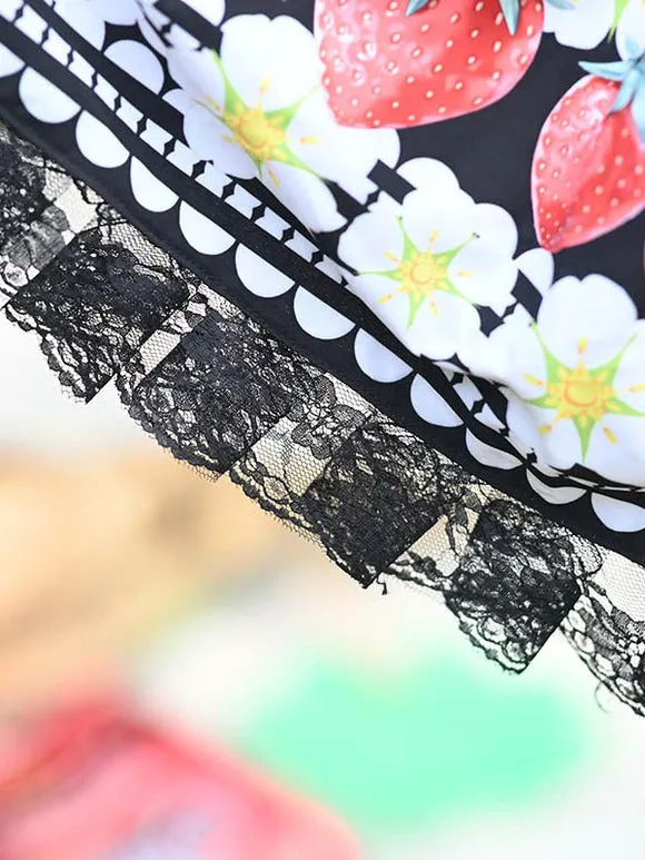 Sweet Lolita Overskirt Lace Black Fruit Pattern Daily Casual Tea Party Lolita Skirts