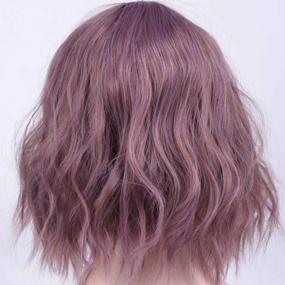 Synthetic Non Lace Front Wavy Bob Pixie Cut Length Bright Taro Purple Synthetic Hair 14 Inch Human Hair Feel Perfect Daily Wear or Cosplay