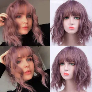 Synthetic Non Lace Front Wavy Bob Pixie Cut Length Bright Taro Purple Synthetic Hair 14 Inch Human Hair Feel Perfect Daily Wear or Cosplay