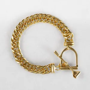 T Bar Curb Chain Stirrup Buckle Clasp 14K Gold Plated Brass Bracelet