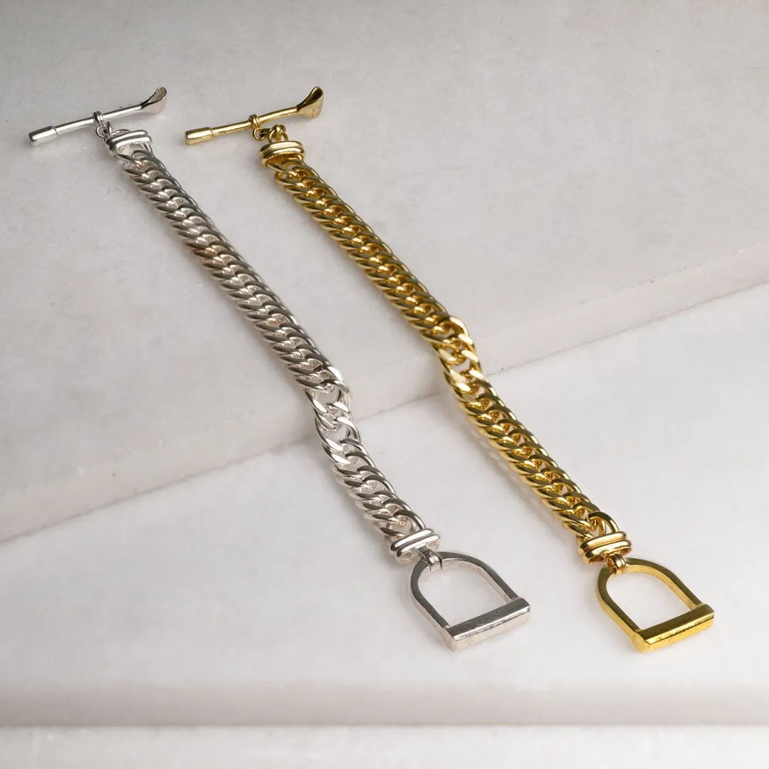 T Bar Curb Chain Stirrup Buckle Clasp 14K Gold Plated Brass Bracelet