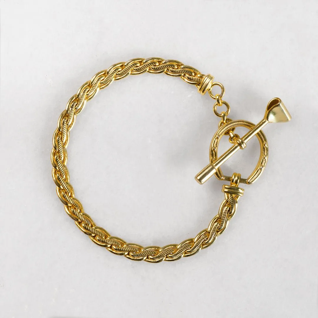 T Bar Petite Chain Horseshoe Buckle Clasp 14K Gold Plated Brass Bracelet