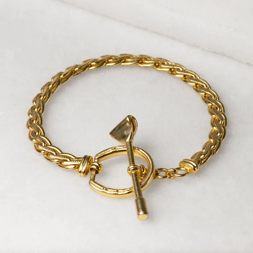 T Bar Petite Chain Horseshoe Buckle Clasp 14K Gold Plated Brass Bracelet