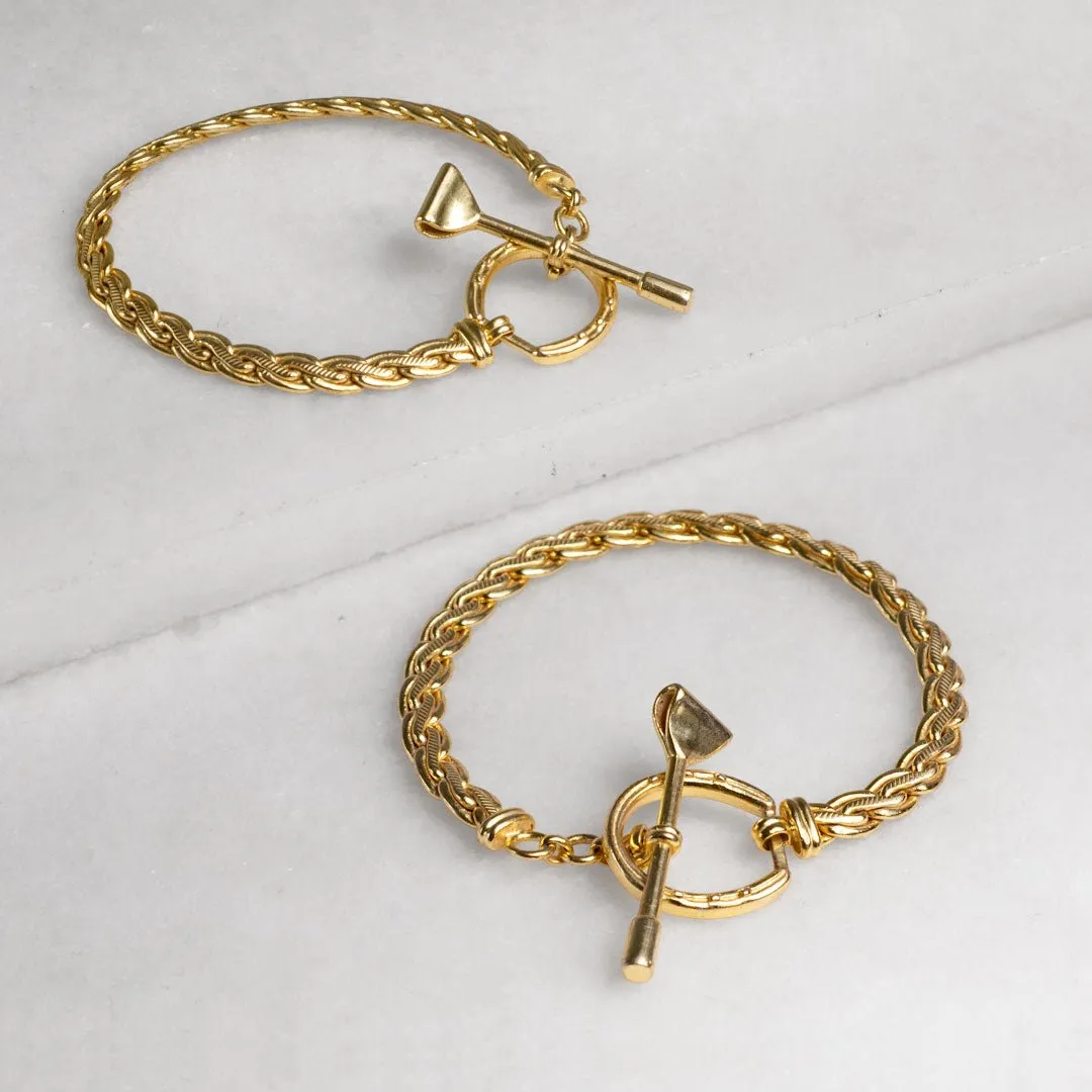 T Bar Petite Chain Horseshoe Buckle Clasp 14K Gold Plated Brass Bracelet