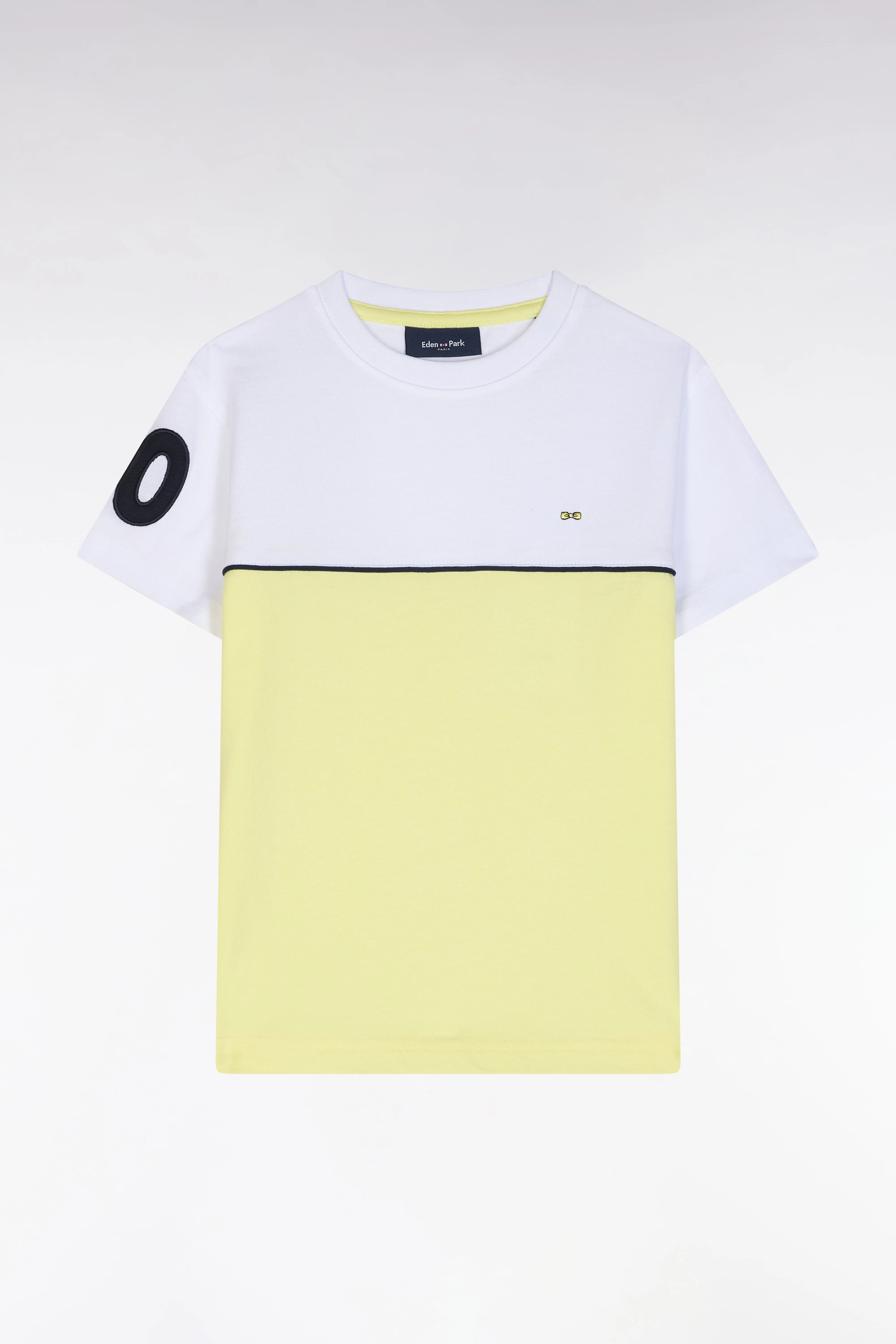 T-shirt bicolore en coton jaune coupe droite