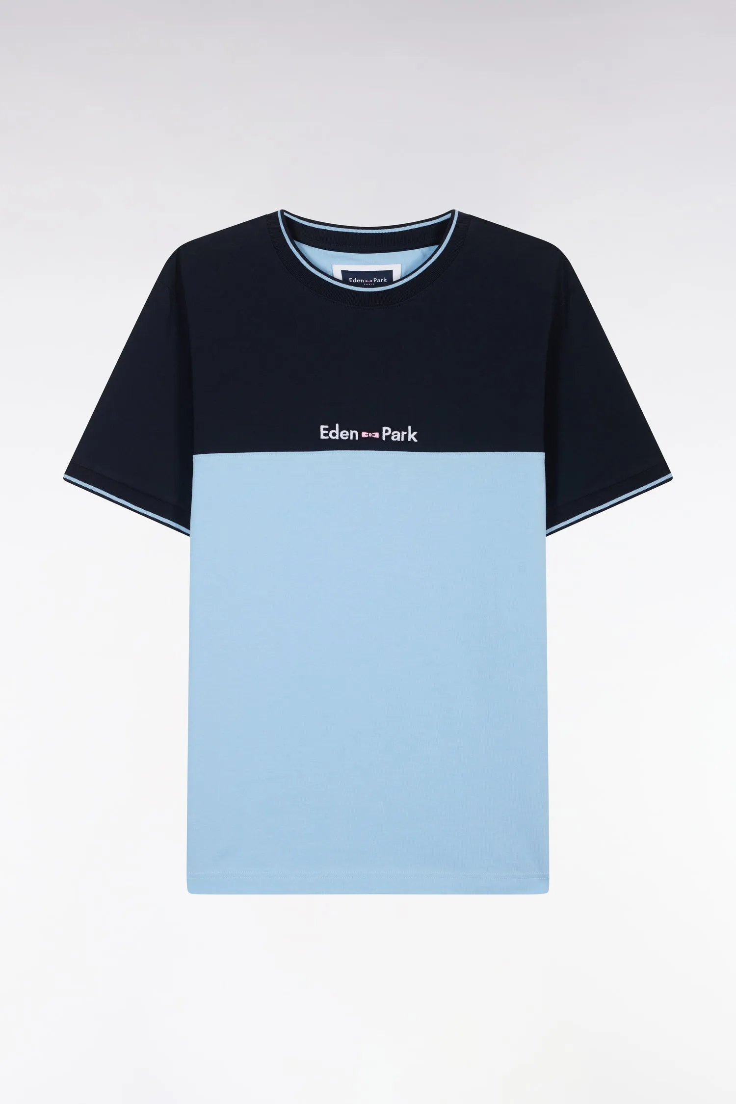 T-shirt brodé en coton bicolore ciel coupe droite