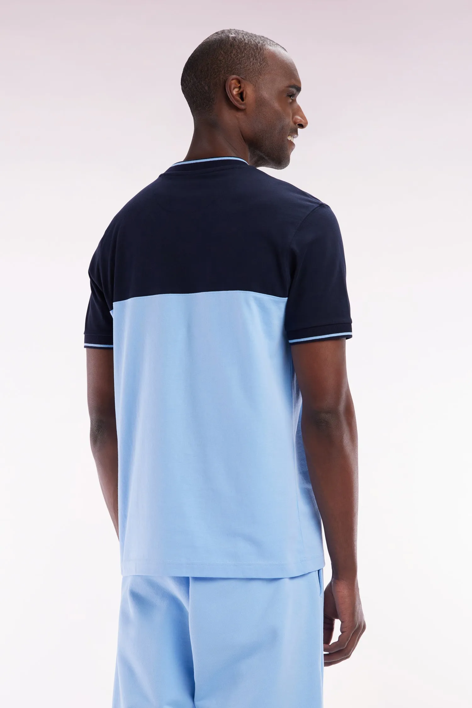 T-shirt brodé en coton bicolore ciel coupe droite