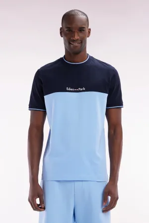 T-shirt brodé en coton bicolore ciel coupe droite