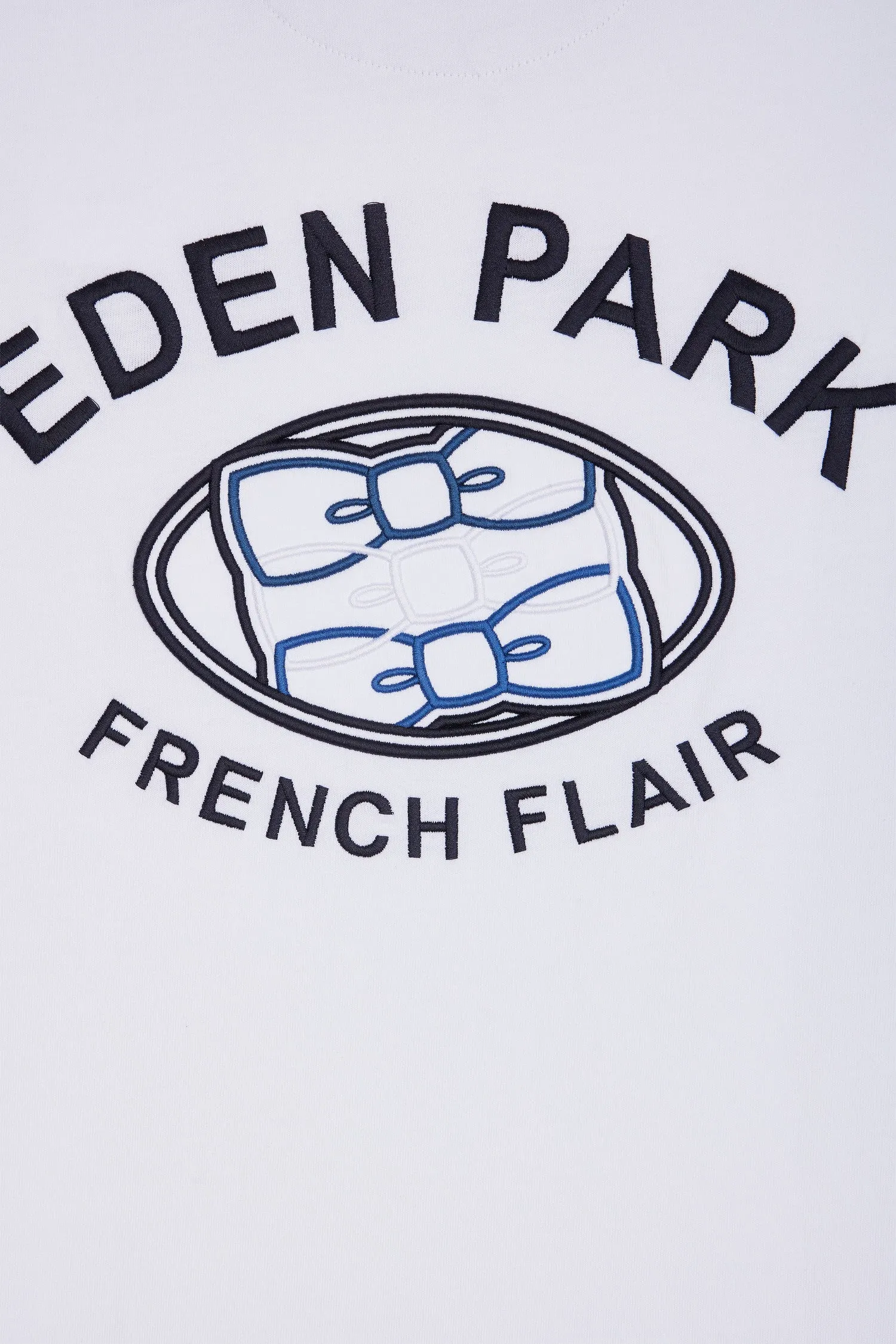 T-shirt en coton blanc et marine broderie dos coupe droite