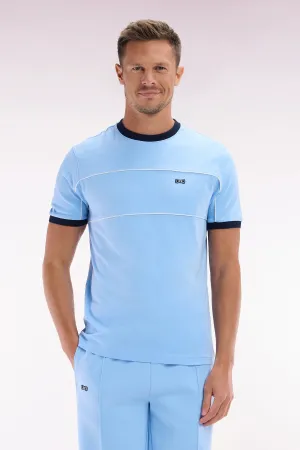T-shirt en jersey de coton ciel à détails contrastés coupe droite